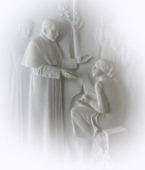 Płaskorzeźba na ścianie kaplicy Domu Generalnego (Bergamo - Włochy), przedstawiająca Ks. Franciszka z pierwszymi siostrami